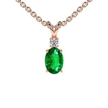 Lab Grown Emerald Oval Cut 14 KT Rose Gold Pendant with Round Diamond