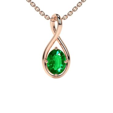 Lab Grown Emerald Oval Cut Solitaire Twist 14 KT Rose Gold Pendant
