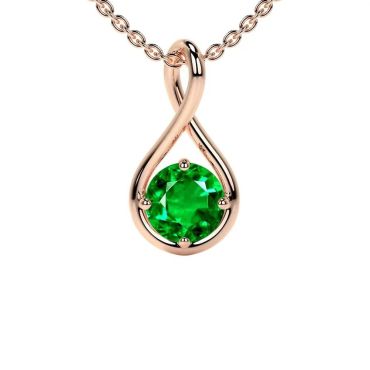 Lab Grown Emerald Round Solitaire Twist 14 KT Rose Gold Pendant