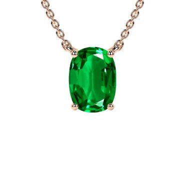 Lab Grown Emerald Elongated Cushion Classic Solitaire 14 KT Rose Gold Pendant