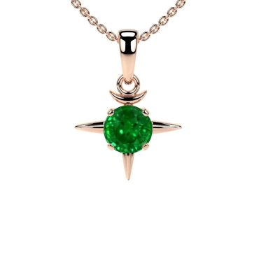 Lab Grown Round Emerald Solitaire 14 KT Rose Gold Pendant