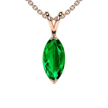 Lab Grown Emerald Marquise Solitaire 14 KT Rose Gold Pendant