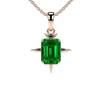 Lab Grown Emerald Cut Prong Set Solitaire 14 KT Rose Gold Pendant