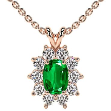 Lab Grown Emerald Elongated Cushion Halo Diana 14 KT Rose Gold Pendant