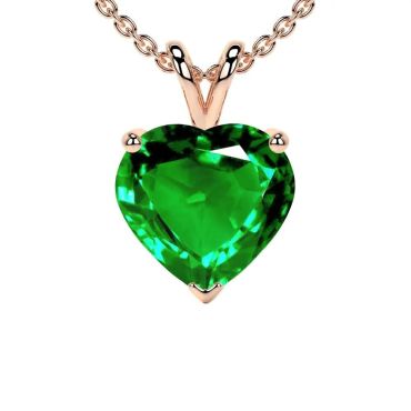 Lab Grown Emerald Heart Solitaire 14 KT Rose Gold Pendant