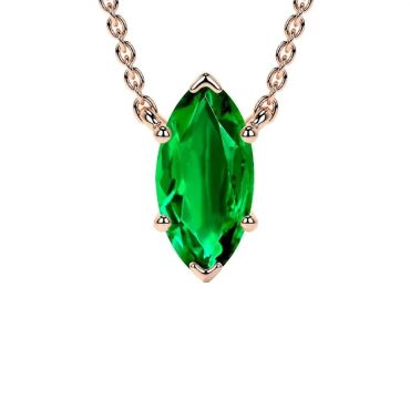 Lab Grown Emerald Marquise Classic Solitaire 14 KT Rose Gold Pendant