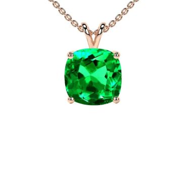 Lab Grown Emerald Square Cushion Solitaire 14 KT Rose Gold Pendant
