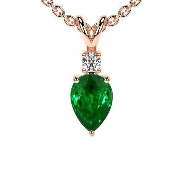 Lab Grown Round Diamond Emerald Cut 14 KT Rose Gold Pendant