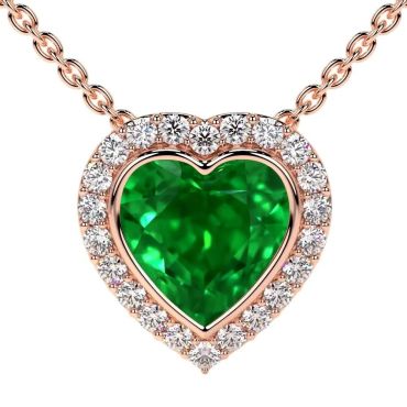 Lab Grown Round Diamonds Heart Emerald 14 KT Rose Gold Pendant