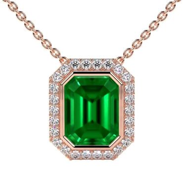 Lab Grown Round Diamonds Cut Emerald 14 KT Rose Gold Pendant