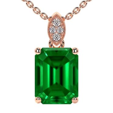 Lab Grown Round Diamonds Emerald Cut Prong Set 14 KT Rose Gold Pendant
