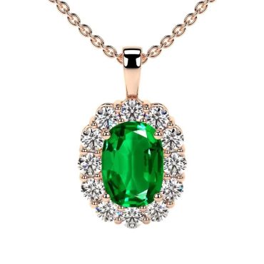 Lab Grown Round Diamonds Rectangle Cushion Emerald 14 KT Rose Gold Pendant