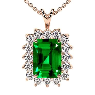 Lab Grown Emerald Shape Emerald Cut 14 KT Rose Gold Pendant With Diamonds