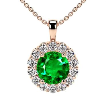 Lab Grown Round Prong Set Diamonds Emerald 14 KT Rose Gold Pendant