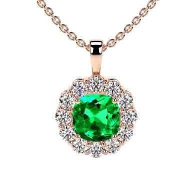Lab Grown Round Diamonds Sq. Cushion Emerald 14 KT Rose Gold Pendant