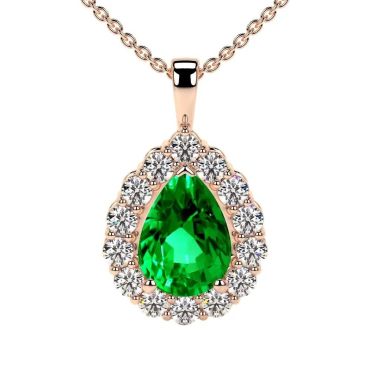 Lab Grown Round Diamond Pear Emerald 14 KT Rose Gold Pendant