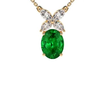 Lab Grown Marquise Shape Diamond Emerald 14 KT Yellow Gold Pendant