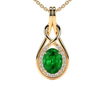 Lab Grown Round Oval Diamonds Emerald 14 KT Yellow Gold Pendant