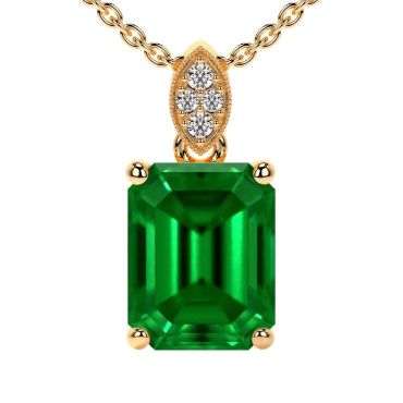 Lab Grown Round Diamonds Emerald Cut 14 KT Yellow Gold Pendant
