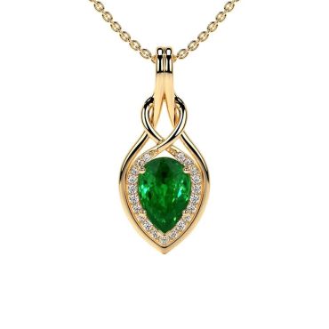 Lab Grown Round Diamonds Emerald Pear 14 KT Yellow Gold Pendant