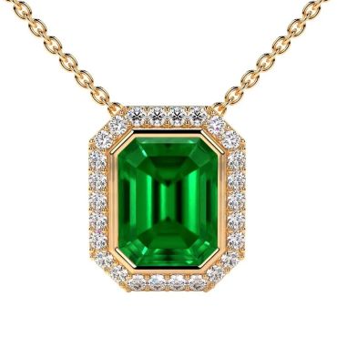 Lab Grown Round Diamonds Emerald Cut Bezel Set 14 KT Yellow Gold Pendant