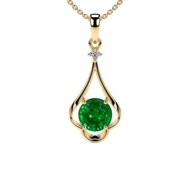 Lab Grown Round Diamond Emerald Prong Set 14 KT Yellow Gold Pendant