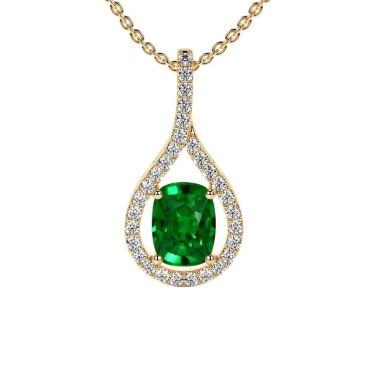 Lab Grown Round Diamonds Rectangle Cushion Emerald 14 KT Yellow Gold Pendant