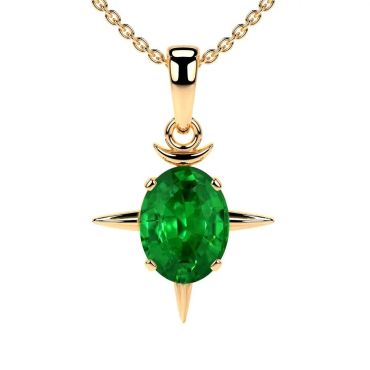 Lab Grown Solitaire Emerald Oval 14 KT Yellow Gold Pendant