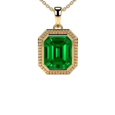 Lab Grown Bezel Set Solitaire Emerald 14 KT Yellow Gold Pendant