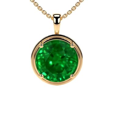 Lab Grown Solitaire Emerald Round Prong Set 14 KT Yellow Gold Pendant