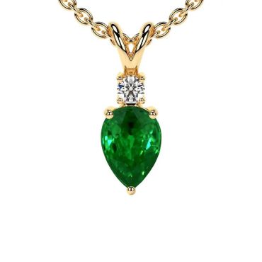 Lab Grown Round Diamond Prong Set Emerald Cut 14 KT Yellow Gold Pendant