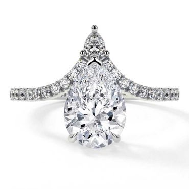 Lab Grown Diamond Pear Shape Prong Set 14 KT White Gold Ring With Round And Shape Diamonds