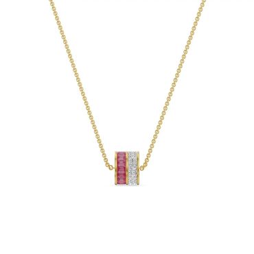 Drum Ruby Lab Grown Diamond 14 KT with yellow gold Necklace