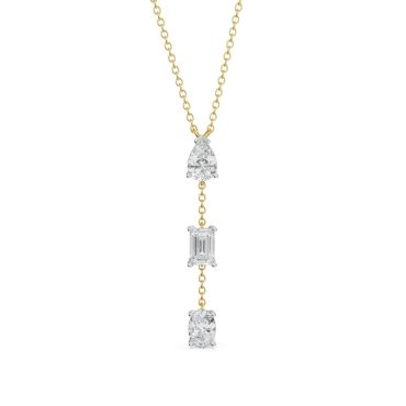 Tri Lab Grown Diamond Drop 14 KT with yellow gold Necklace