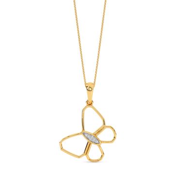 Edgy Butterfly 9 KT Yellow Gold Diamond Pendant