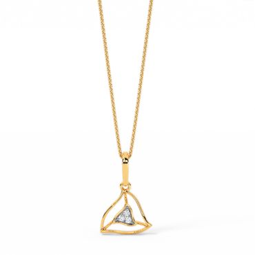 Swirl Triangle 9 KT Yellow Gold Diamond Pendant