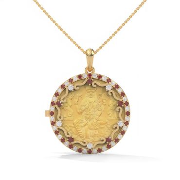 Personalized Changeable Coin Pendant with Lab-Grown Diamonds & Ruby – 14k Gold