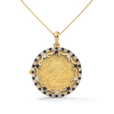 Personalized Changeable Coin Pendant with Lab-Grown Diamonds & Blue Sapphire – 14k Gold