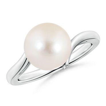 Solitaire Freshwater Pearl Bypass 18 KT White Gold Ring