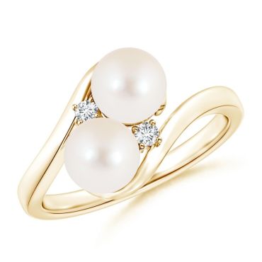 Double Freshwater Pearl 14 KT Yellow Gold Ring with Diamond Accents