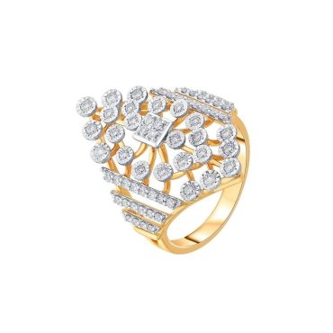 Geometric Patterned Diamond Finger 14 KT Yellow Gold Ring