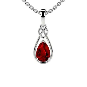 Lab Grown Ruby Pear Solitaire Heart Knot 14 KT with white gold Pendant