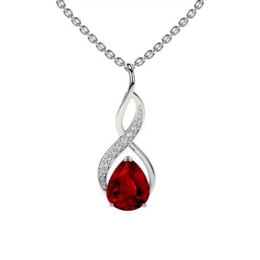 Lab Grown Ruby Pear Pendant with Round 14 KT with white gold Diamonds