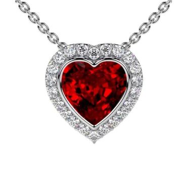 Lab Grown Ruby Round Diamonds 14 KT with white gold Pendant