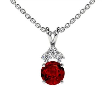 Lab Grown Ruby Round Pendant with Three 14 KT with white gold Diamonds