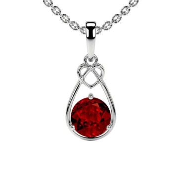 Lab Grown Ruby Round Solitaire Heart Knot 14 KT with white gold Pendant