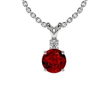 Lab Grown Ruby Round Pendant with 14 KT with white gold Diamond