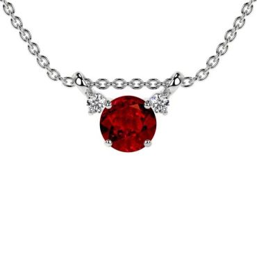 Lab Grown Ruby Round Three Stone 14 KT with white gold Pendant
