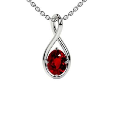 Lab Grown Ruby Oval Cut Solitaire Twist 14 KT with white gold Pendant