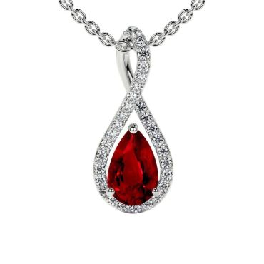 Lab Grown Ruby Pear Twist Pendant with 14 KT with white gold Diamonds